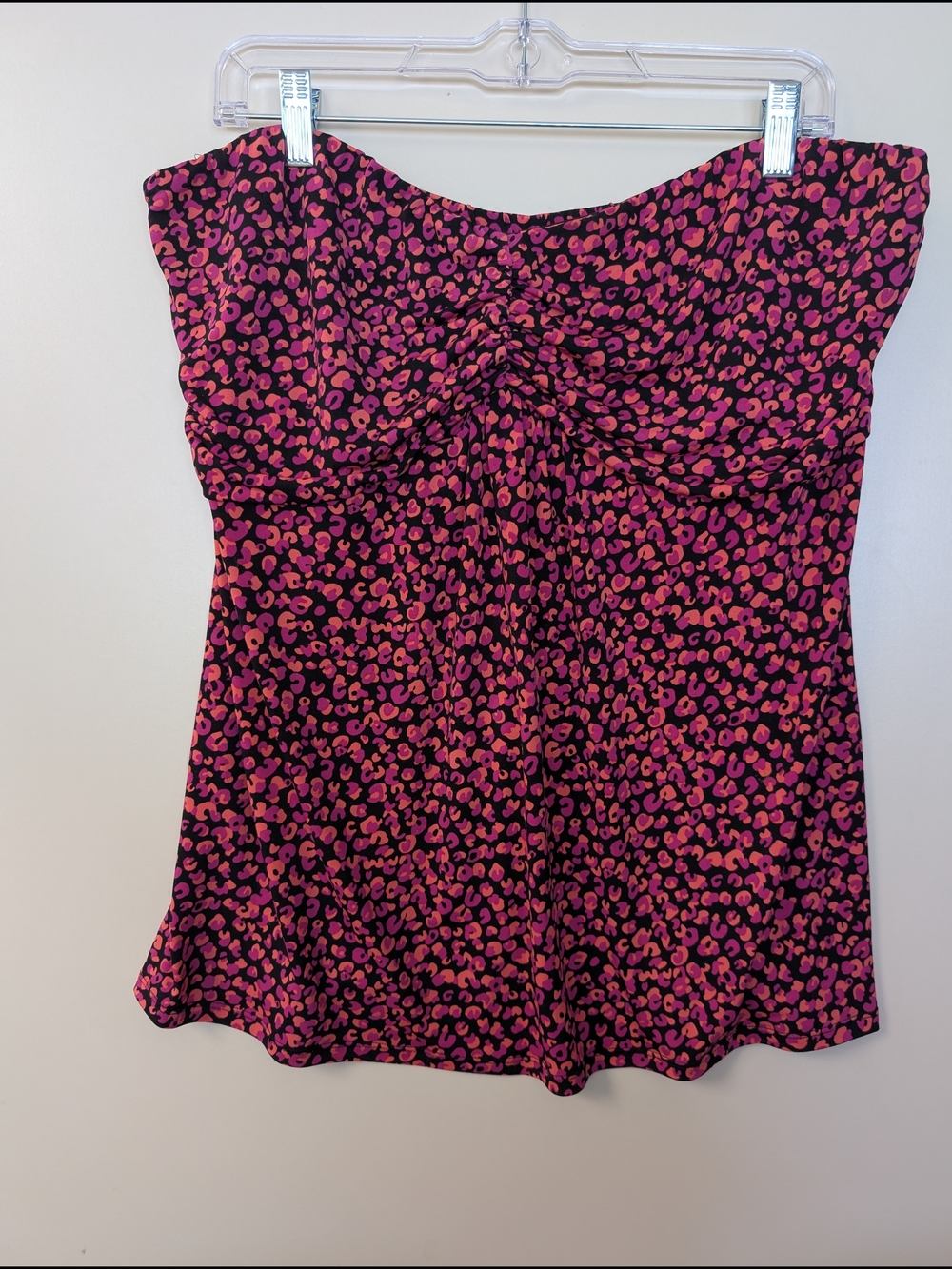 Torrid Pink Leopard Sleeveless Top Size 2X Babydoll Cami Ruched Bust Stretch